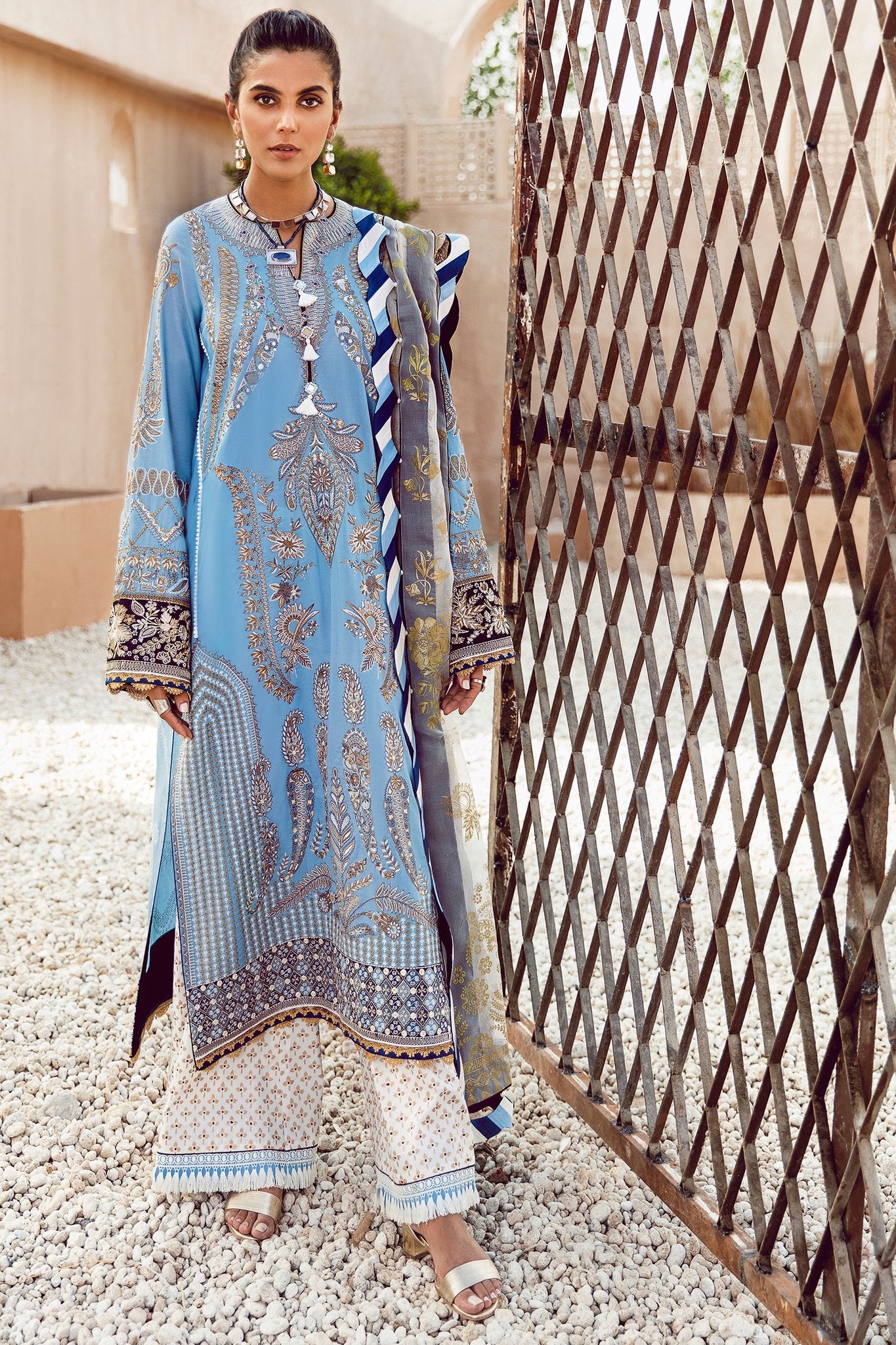 Fully embroidered ELAN lawn three store piece