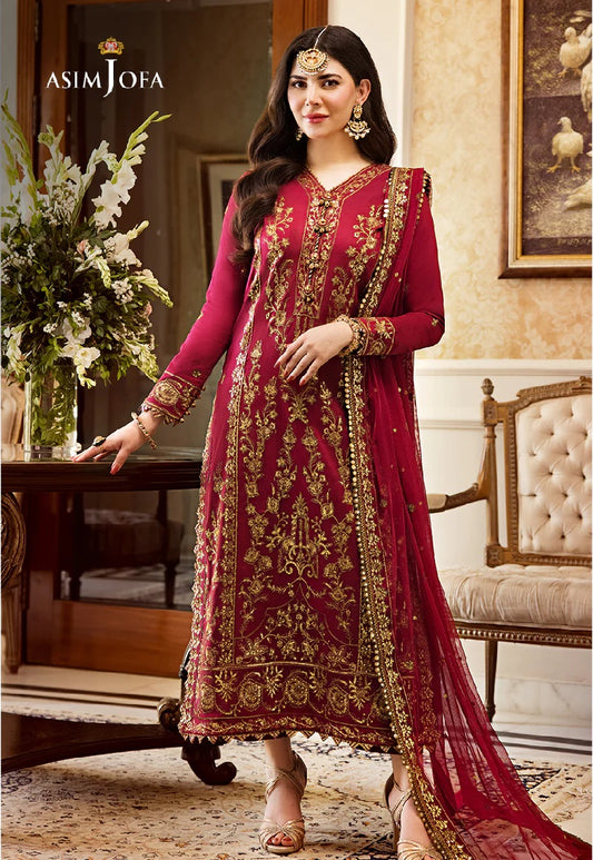 Asim Jofa Zari Sitara Embroidered Silk Lawn Unstitched 3 Piece Dress - AJZS 24