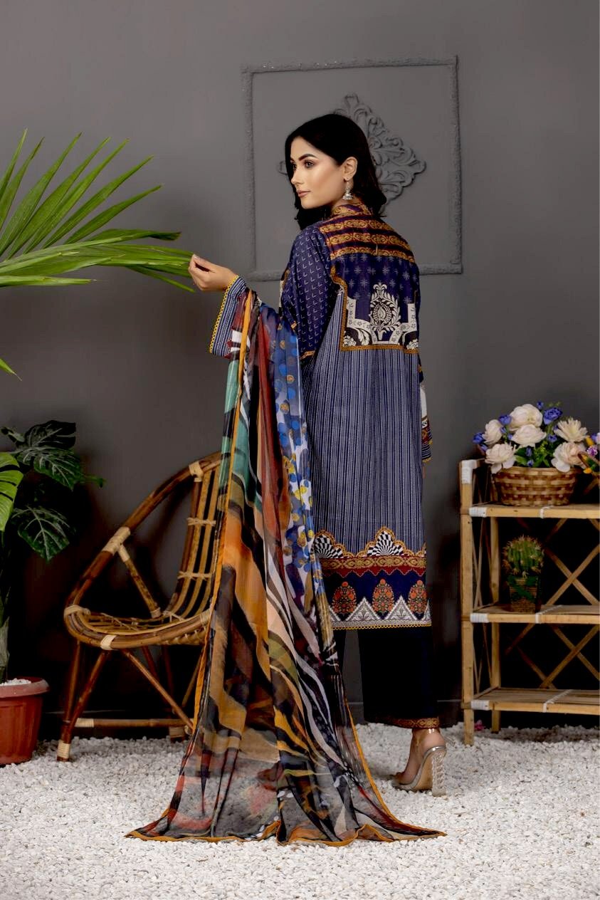 Orchid Digital Printed Lawn Unstitched 3 Piece Suit with Silk Dupatta - 05