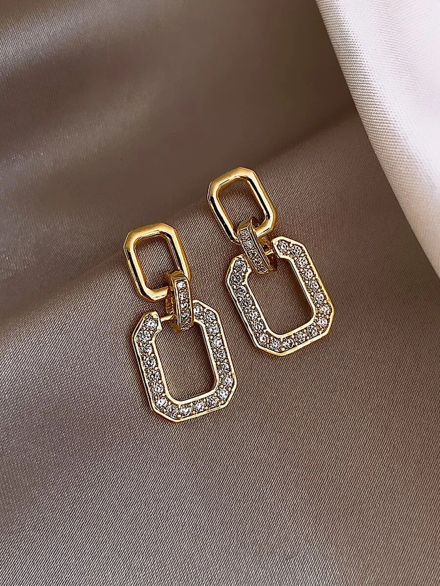 Rhinestone Geometric Drop Earrings - HDJ 046